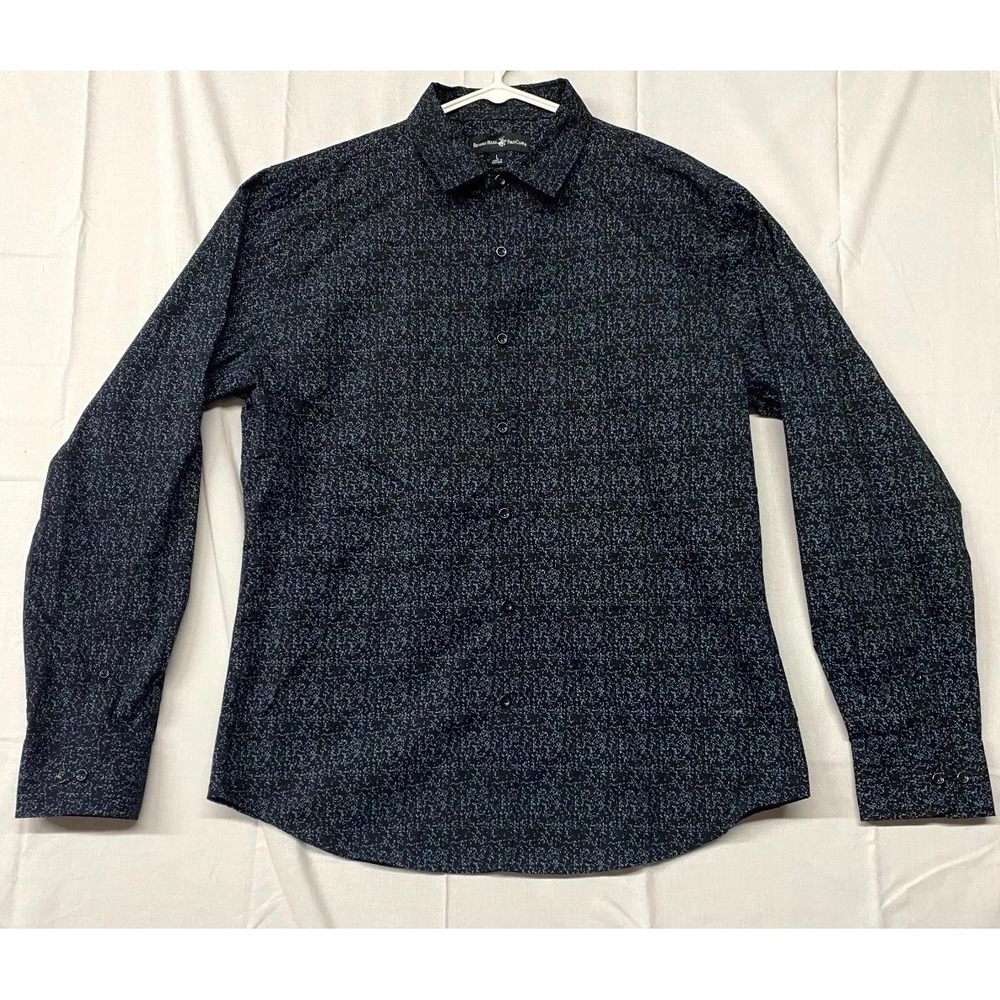 Beverly Hills Polo Club Shirt Mens L Black Blue Abstract Long Sleeve Button Up